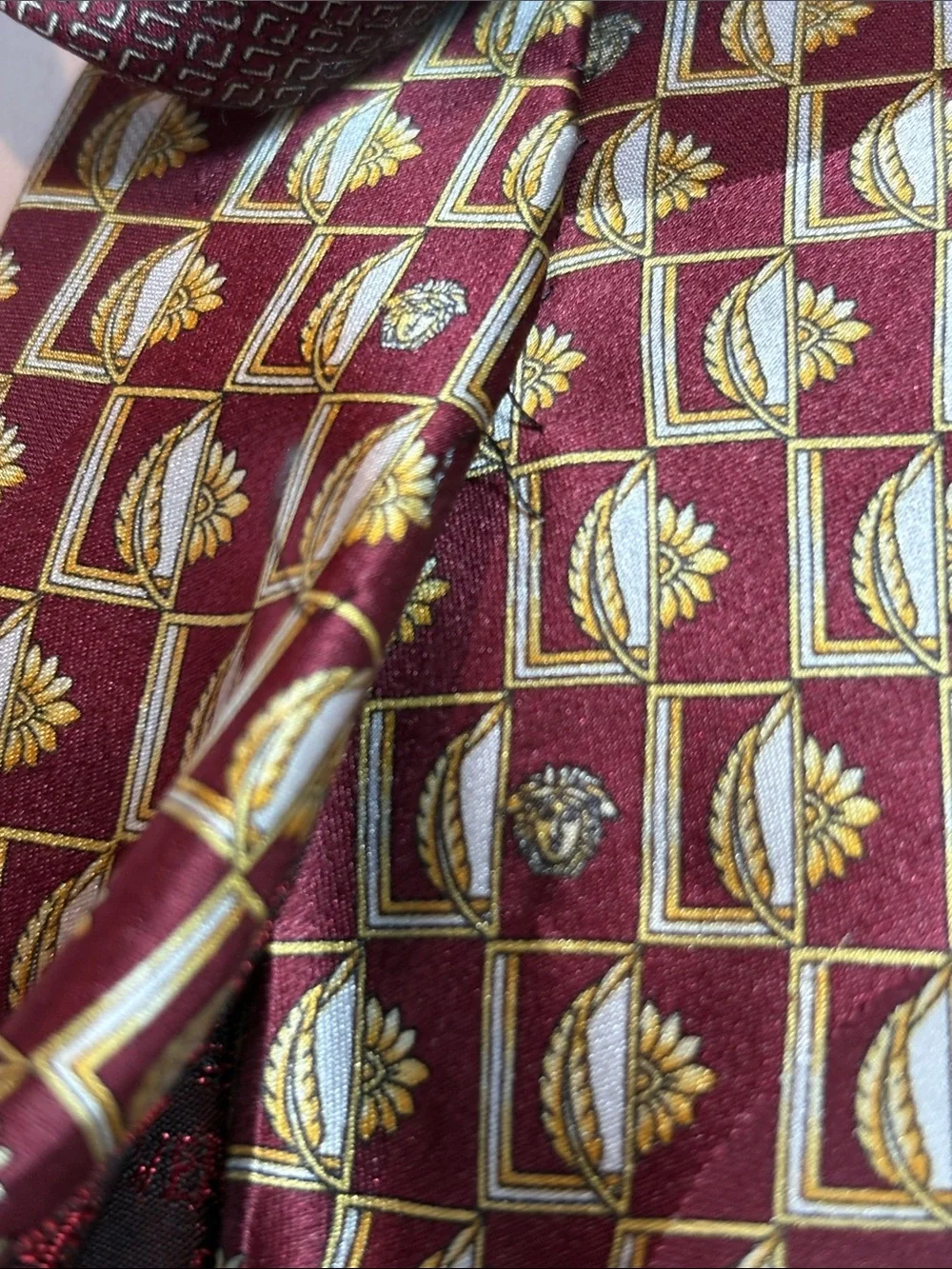 Versace Burgundy and Gold patterned Silk Tie